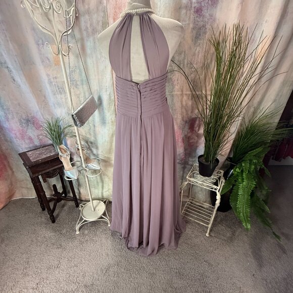 NEW 📌Azazie Pleated Keyhole Back Halter Neckline Chiffon Bridesmaid -Prom Dress - Picture 2 of 15